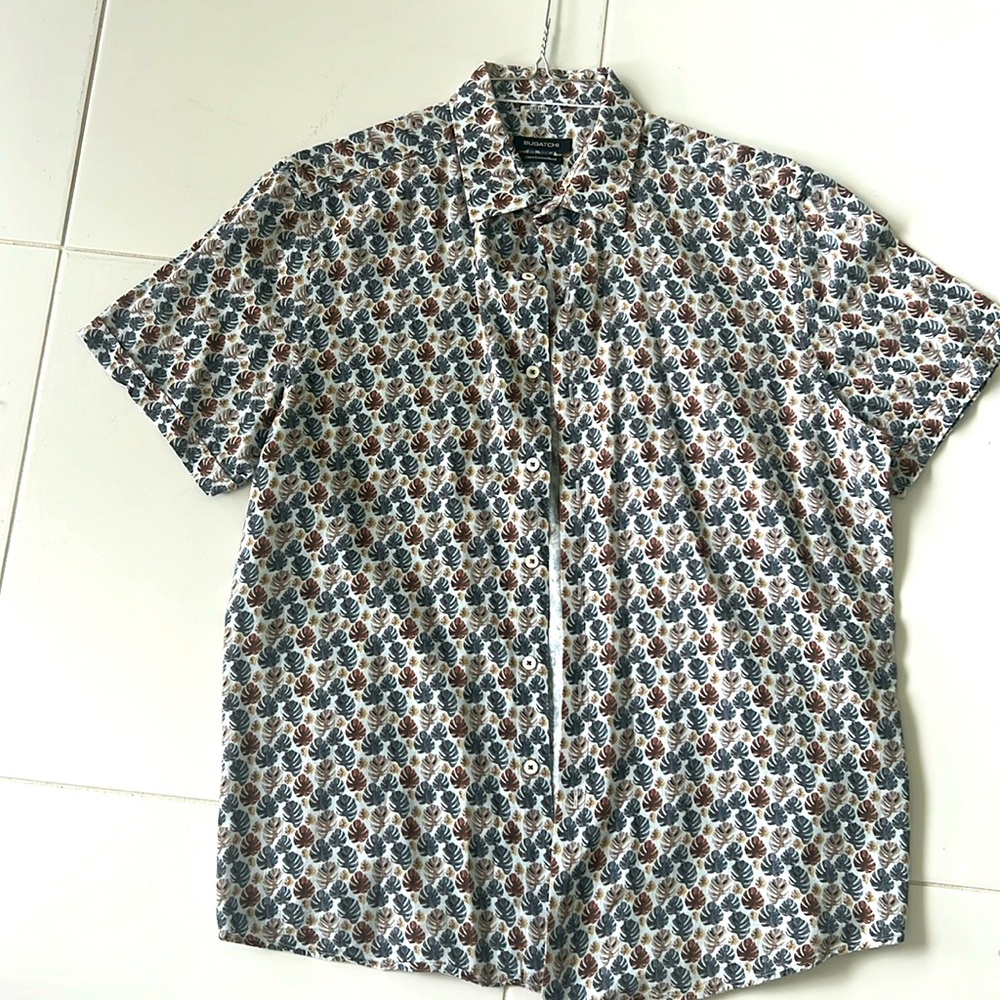 Bugatchi print linen short sleeve